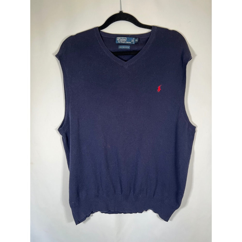 Polo Ralph Lauren Mens XL Navy Blue Pima Cotton V-Neck Sweater Vest Red Pony